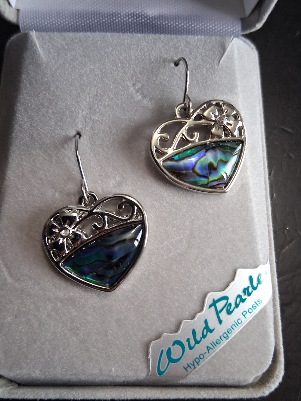 NEW Abalone Filigree Heart Blossom Earrings